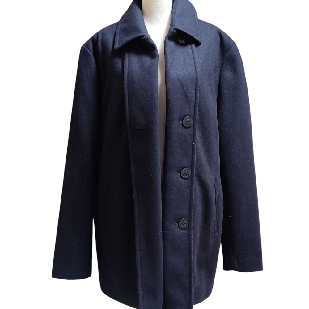 Claiborne Men's Mariner Navy Blue Wool Blend Pea Coat Size Large